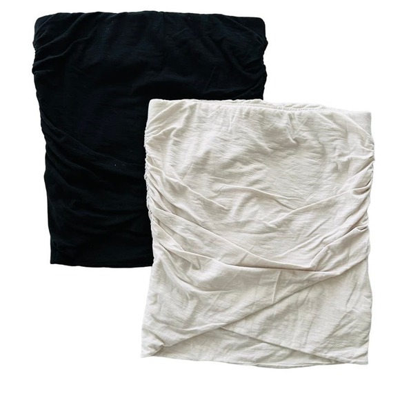 James Perse Dresses & Skirts - Standard James Pearse Wrap Ruched Mini Skirt Size 2 Black Ecru Cotton 2pc Set